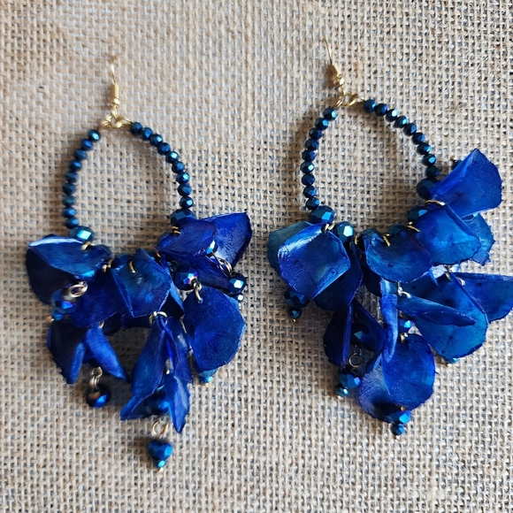 Elegant Blue Beaded Earrings - Picture 3 of 6